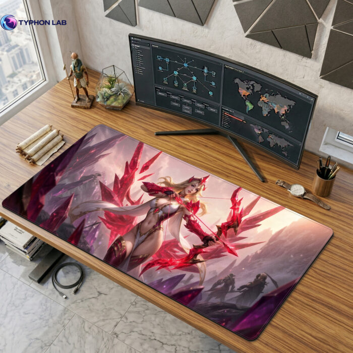Ashe Red Crystal Archer Gaming Mouse Pad, XL Anime Style Desk Mat
