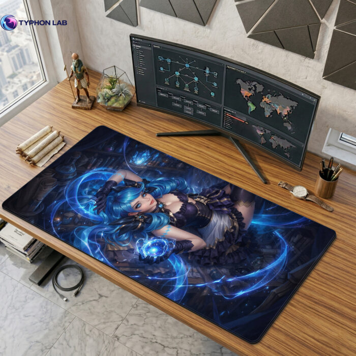 Gwen Arcane Blue Gaming Mouse Pad - Dark Blue Fantasy Desk Mat XL