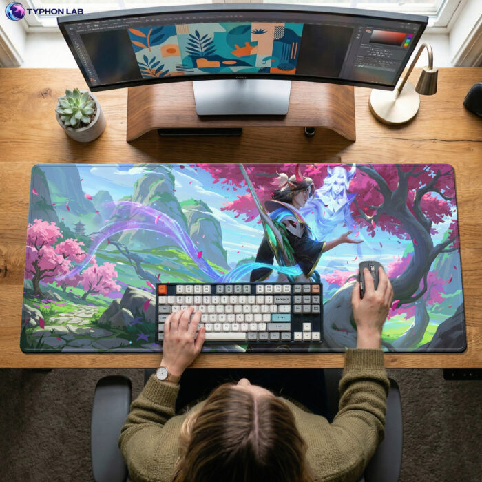 Alternative view of Aphelios Spirit Blossom Gift Fan LoL Desk Mats