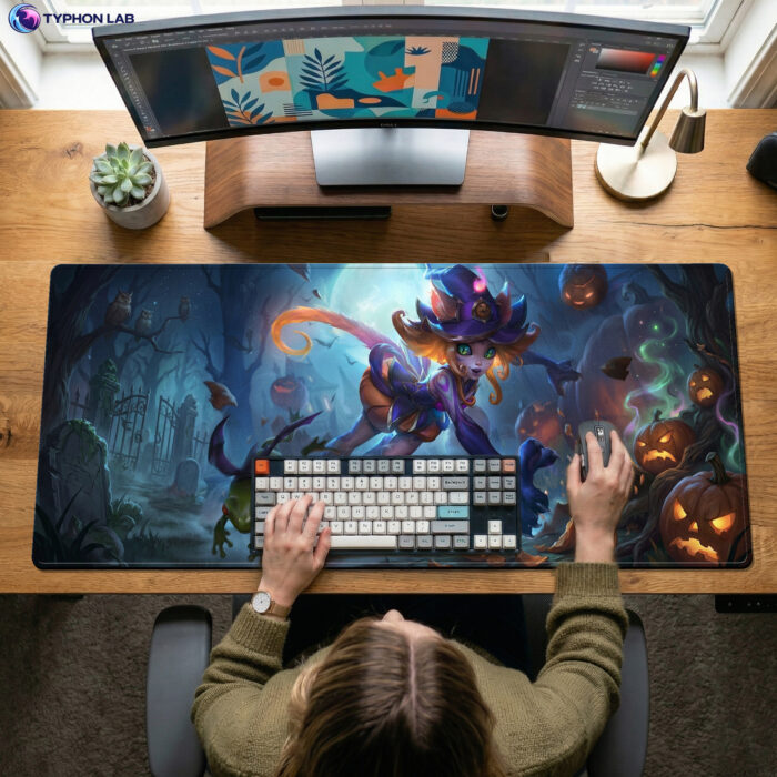 Alternative view of Bewitching Neeko Pumpkin Spell Gift Gamer Desk Mats