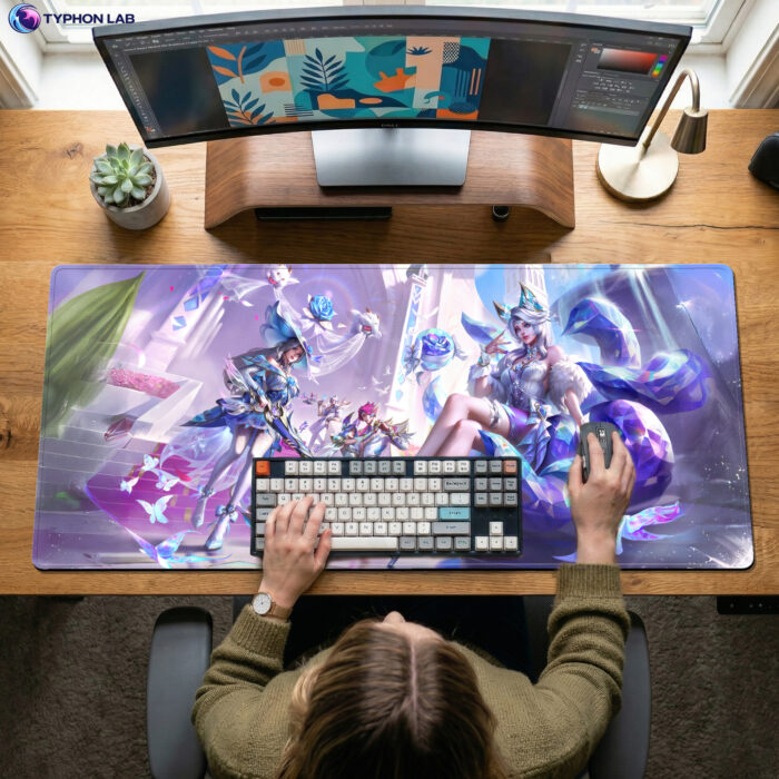 Alternative view of Ahri, Caityln, Xayah, Rakan, Sett, Yumi Crystal Rose Mouse Pad Desk Mat