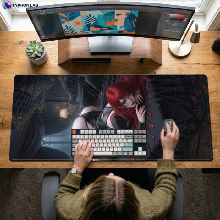 Alternative view of Katarina Red Hair Assassin Mouse Pad, Large Gaming Desk Mat