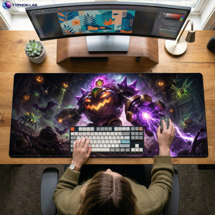 Alternative view of Blitzcrank Halloween Pumpkin Robot Gaming Mouse Pad