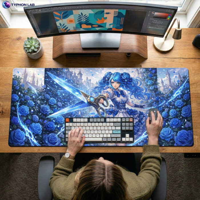 Alternative view of Gwen Blue Rose Desk Mat - Mouse Pad Large for PC Setup