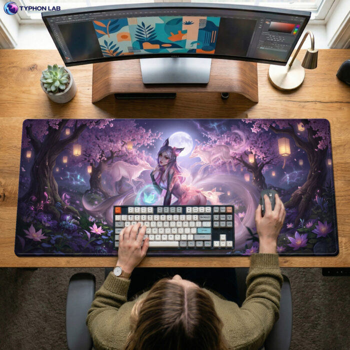Alternative view of Blossom Ahri Moonlit Bloom Gaming Desk Mat