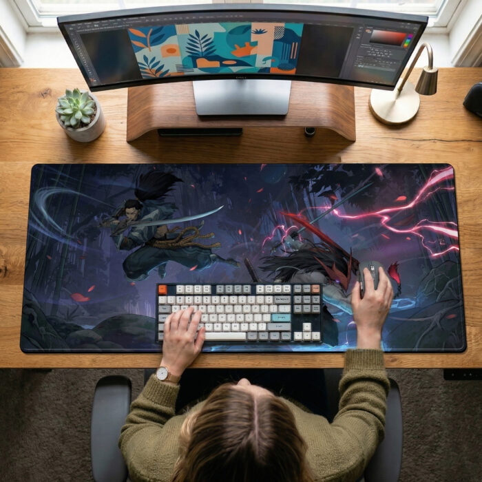 Alternative view of Yasuo Yone Extended Desk Mat – Rival Blades Art