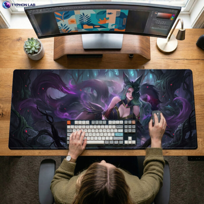 Alternative view of Ahri Mouse Pad – Elegant Spirit Blossom Style