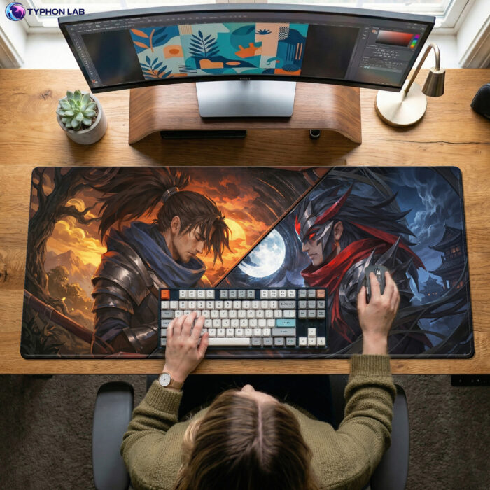 Alternative view of Yasuo Yone Split Art Desk Mat – Brother Rivals Champion Mouse Pad